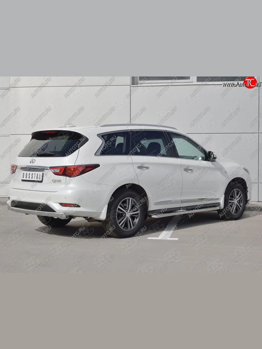 Защита заднего бампера (Ø75x42 мм, нержавейка) Russtal INFINITI QX60 L50 рестайлинг (2016-2021)  в Керчи Республика Крым