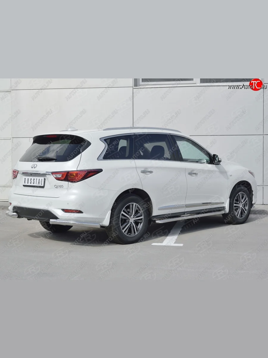 Защита заднего бампера (Ø76 мм уголки, нержавейка) SLITKOFF INFINITI QX60 L50 рестайлинг (2016-2021)  в Самаре Самарской области