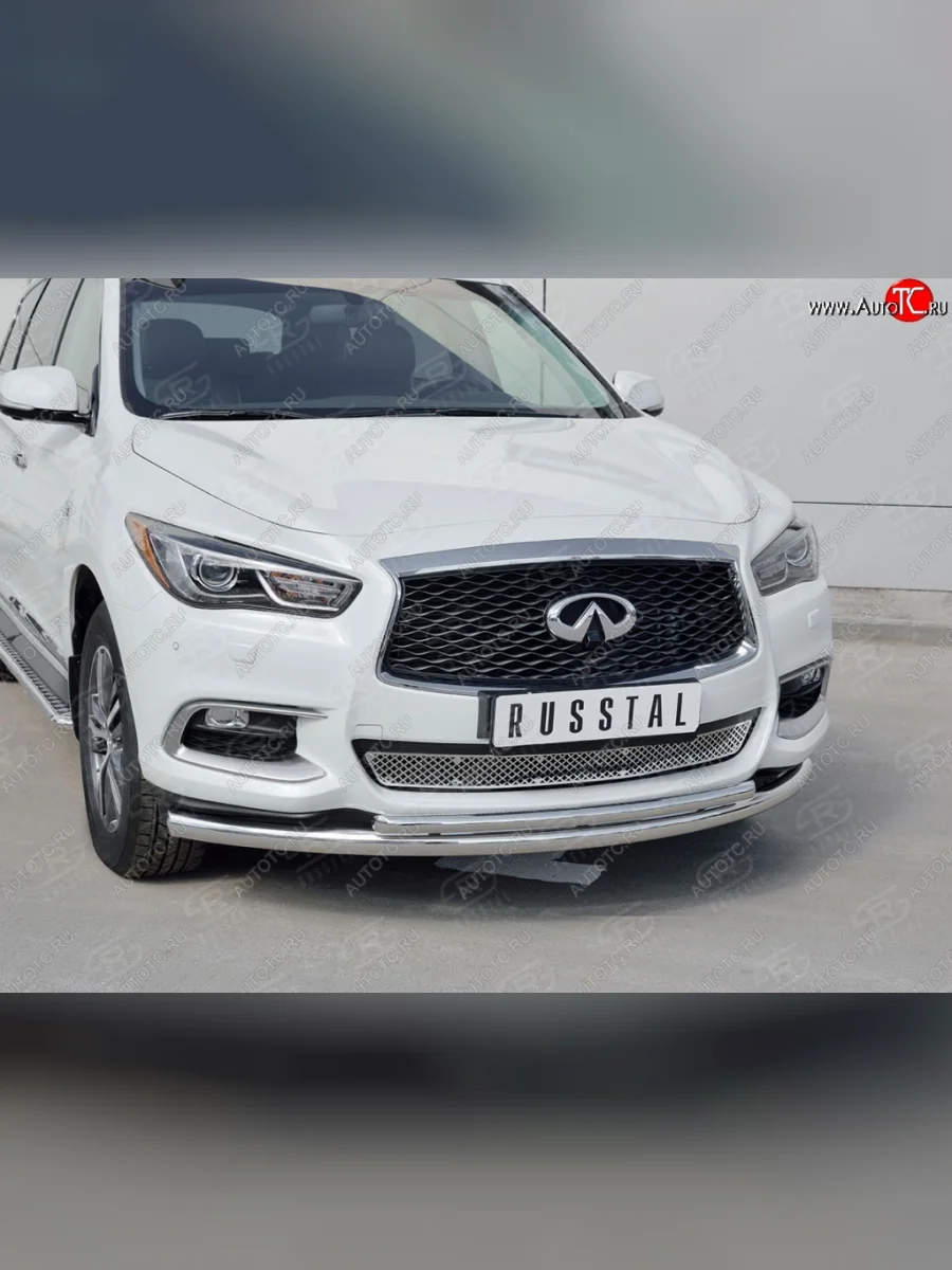 Защита переднего бампера (2 трубыØ63 и 42 мм, нержавейка) SLITKOFF  INFINITI QX60 (2016-2021) L50  в Воронеже Воронежской области