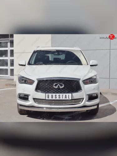 Защита переднего бампера (Ø75х42 мм, нержавейка) Russtal INFINITI QX60 L50 рестайлинг (2016-2021)