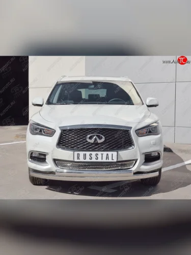 Защита переднего бампера (2 трубыØ75х42 мм, нержавейка) Russtal INFINITI QX60 L50 рестайлинг (2016-2021)