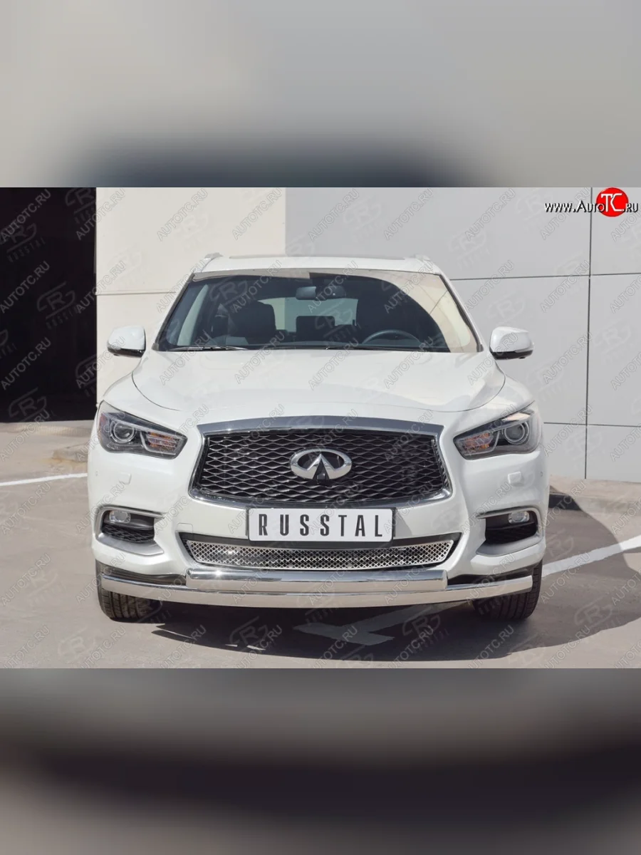 Защита переднего бампера (2 трубыØ75х42 мм, нержавейка) Russtal INFINITI QX60 L50 рестайлинг (2016-2021)  в Самаре Самарской области
