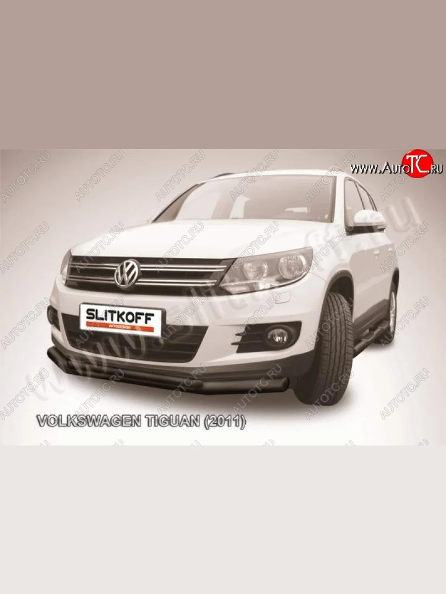 Защита переднего бампер Slitkoff Volkswagen Tiguan NF рестайлинг (2011-2017) (Цвет: серебристый)  в Керчи Республика Крым