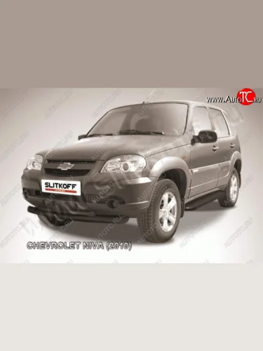 защита переднего бампера Slitkoff (d76+d57 двойная черная) Chevrolet Niva  2123 (2009-2020), Лада ВАЗ 2123 (Нива Шевроле) (2009-2021)