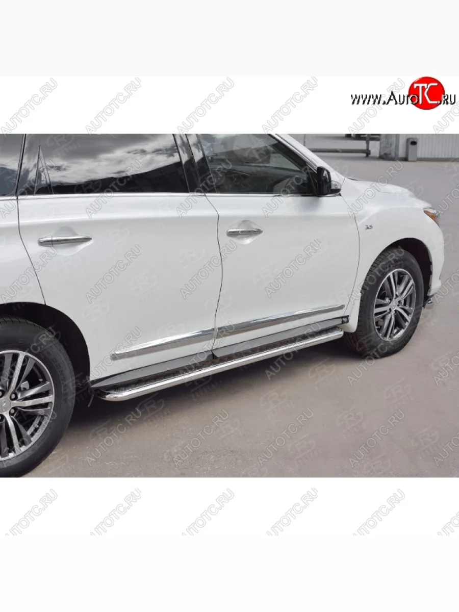 Широкая защита порогов с трубой диаметром 42 мм SLITKOFF v1 INFINITI QX60 L50 рестайлинг (2016-2021)  в Керчи Республика Крым