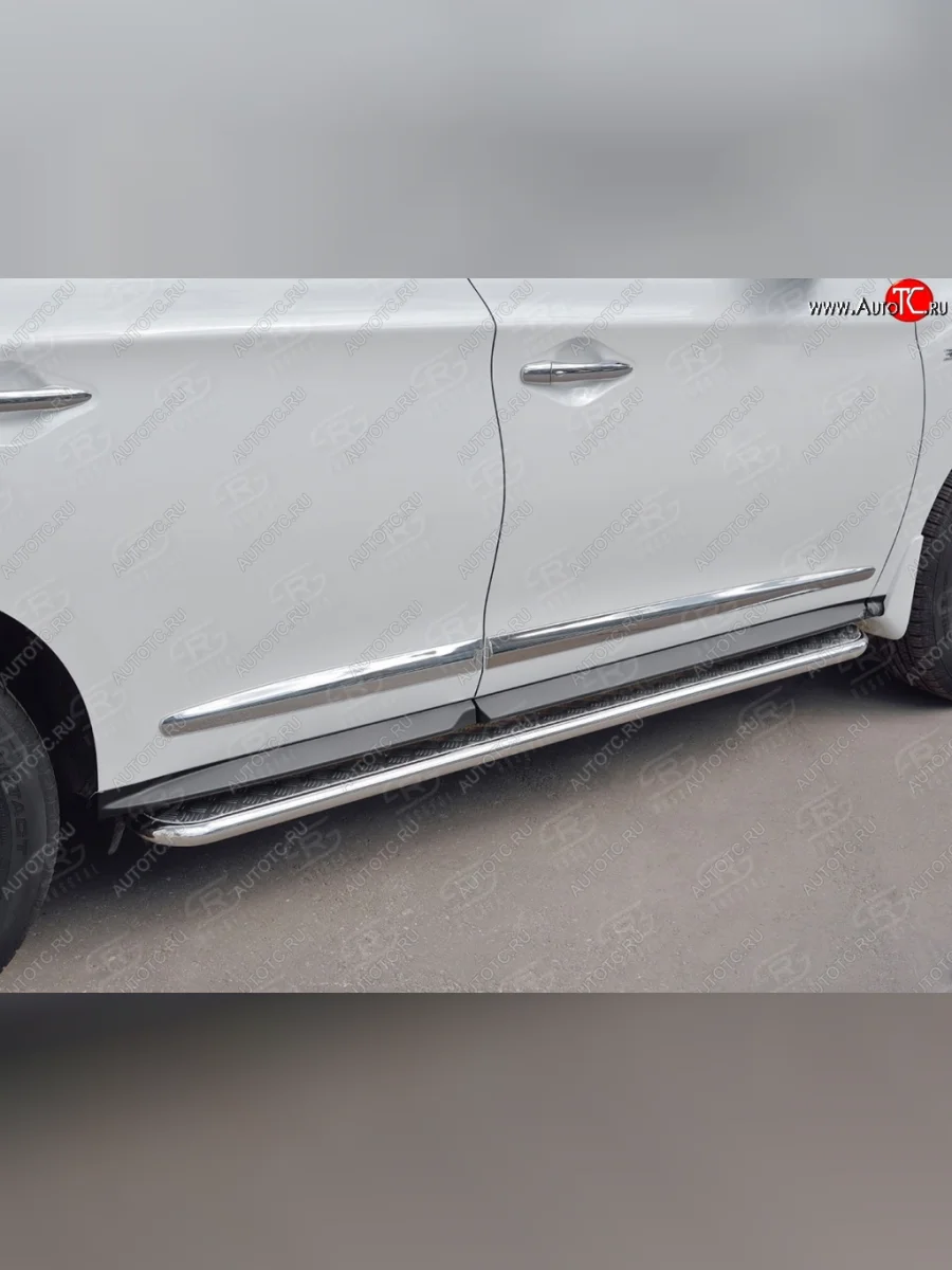 Широкая защита порогов с трубой диаметром 42 мм SLITKOFF v2 INFINITI QX60 L50 рестайлинг (2016-2021)  в Керчи Республика Крым