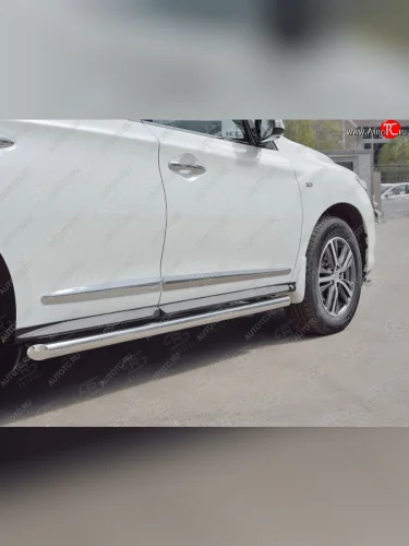 Защита порогов (Ø63 мм) SLITKOFF (срез на торцах 45°) INFINITI QX60  L50 (2016-2021) рестайлинг