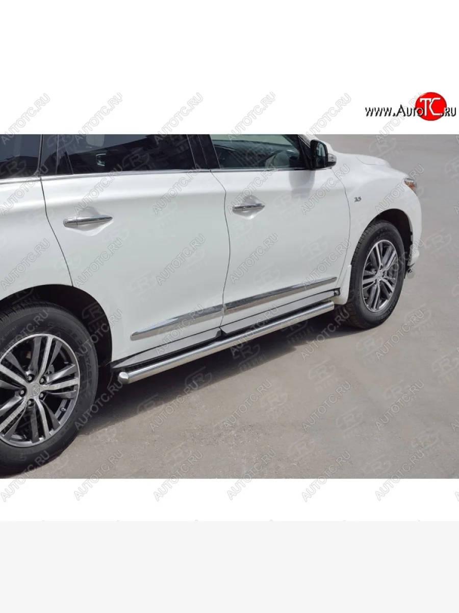 IЗащита порогов (Ø63 мм) SLITKOFF INFINITI QX60 L50 рестайлинг (2016-2021) (Вариант 3 (круглые торцы под 90°))  в Керчи Республика Крым