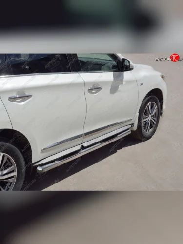 Защита порогов с пластиковыми вставками для ног из круглой трубы d76 мм SLITKOFF v3 INFINITI QX60  L50 (2016-2021) рестайлинг