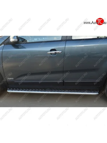 Широкая защита порогов с трубой диаметром 42 мм SLITKOFF v2 KIA Sorento  XM (2012-2015) рестайлинг
