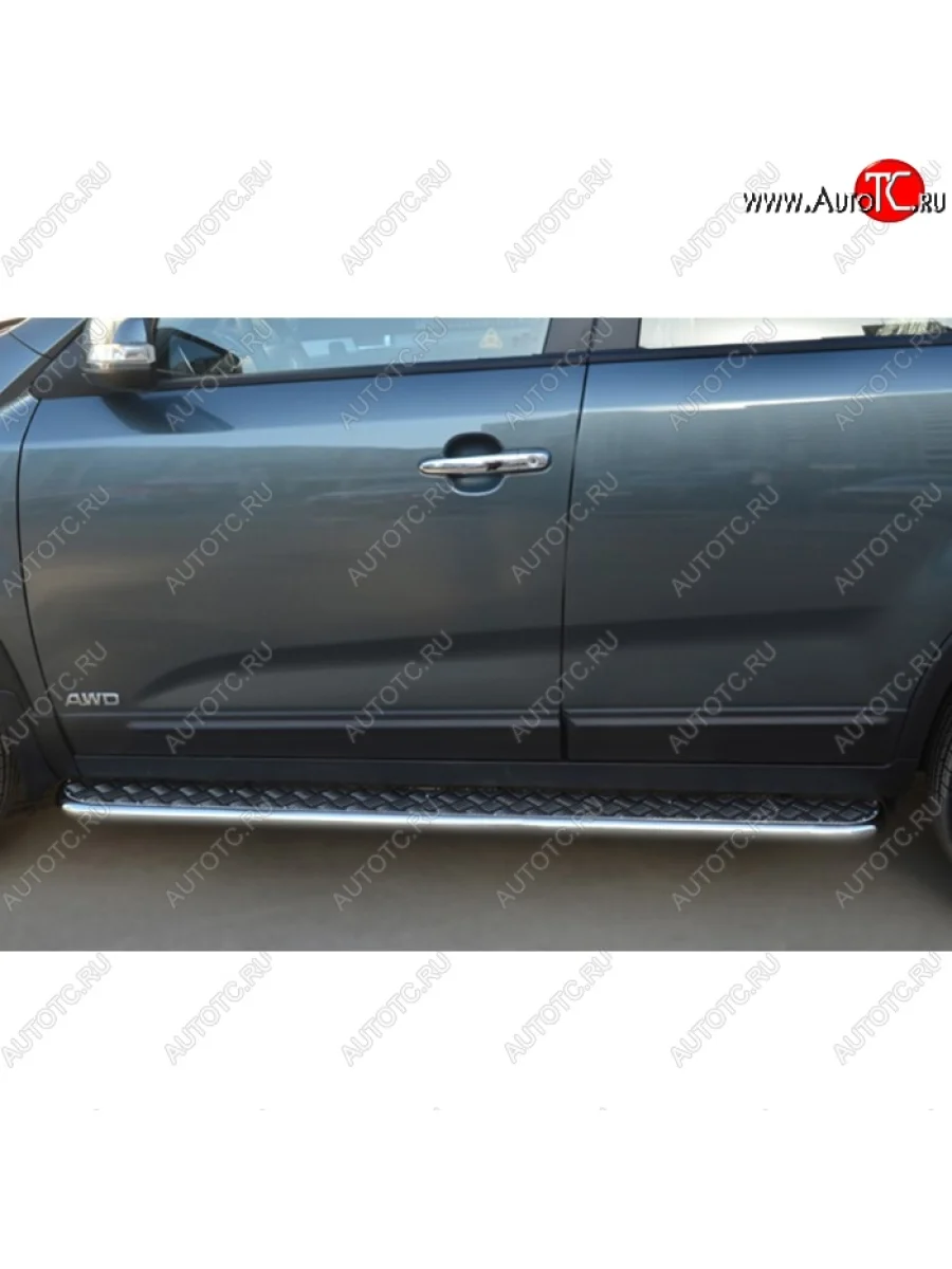 Широкая защита порогов с трубой диаметром 42 мм SLITKOFF v2 KIA Sorento XM рестайлинг (2012-2015)  в Керчи Республика Крым