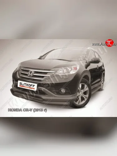 Защита переднего бампера из труб d76+d57 Slitkoff (двойная) Honda CR-V  RM1,RM3,RM4 (2012-2015) дорестайлинг