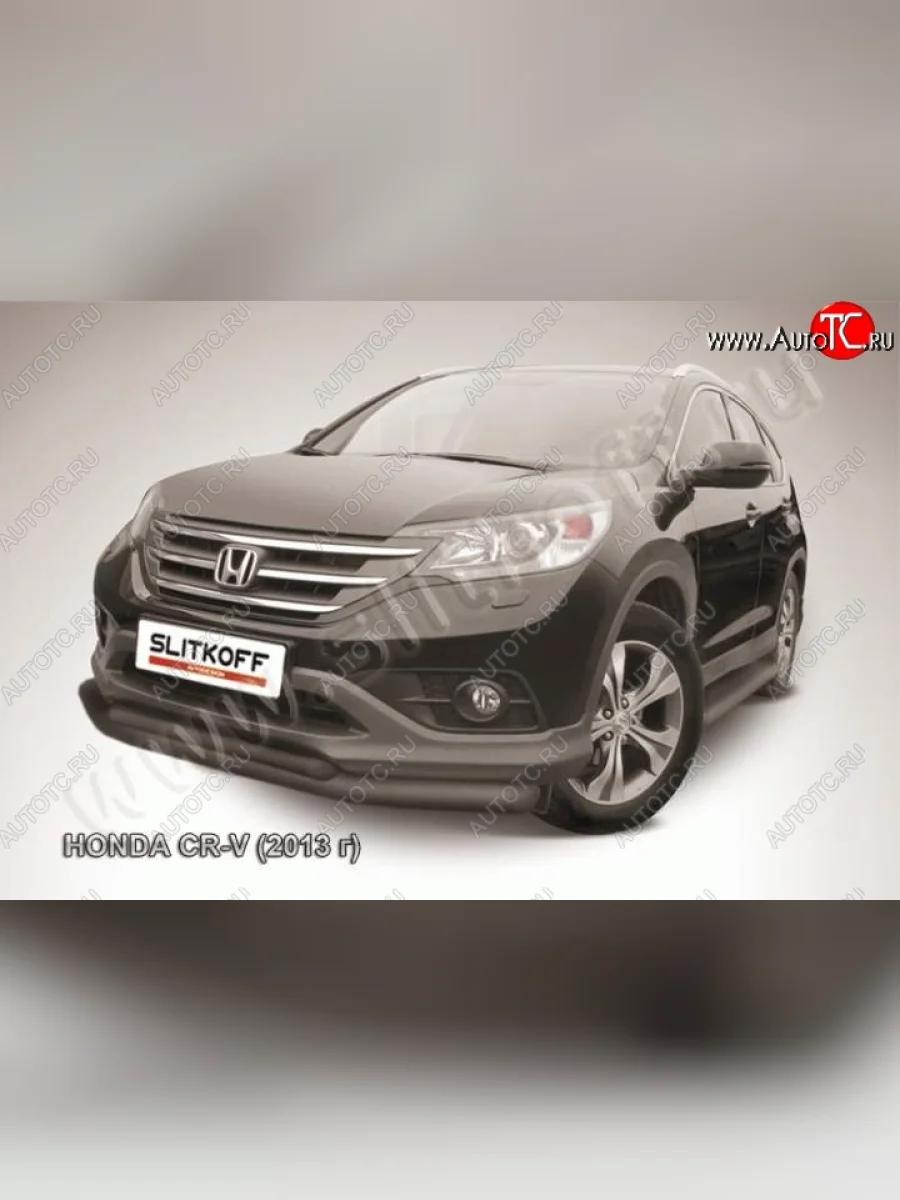 Защита переднего бампера из труб d76+d57 Slitkoff (двойная) Honda CR-V RM1,RM3,RM4 дорестайлинг (2012-2015) (Цвет: серебристый)  в Самаре Самарской области