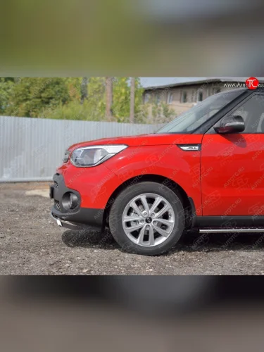 Защита переднего бампера (Ø75х42 мм, нержавейка) Russtal KIA Soul PS дорестайлинг (2014-2016)