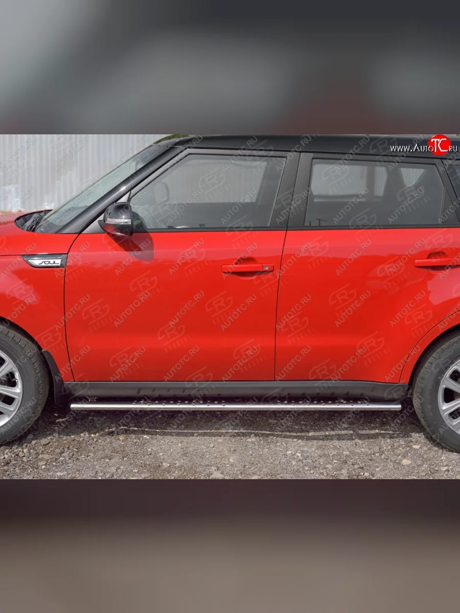 Защита порогов из овальной трубы d75x42 мм с проступью Russtal KIA Soul PS дорестайлинг (2014-2016)  в Самаре Самарской области