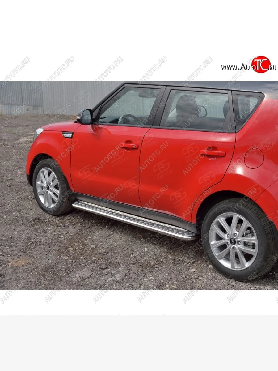 Широкая защита порогов с трубой диаметром 42 мм SLITKOFF v2 KIA Soul PS дорестайлинг (2014-2016)  в Самаре Самарской области