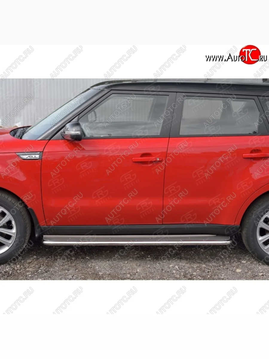 Широкая защита порогов с трубой диаметром 42 мм SLITKOFF v3 KIA Soul PS дорестайлинг (2014-2016)  в Самаре Самарской области