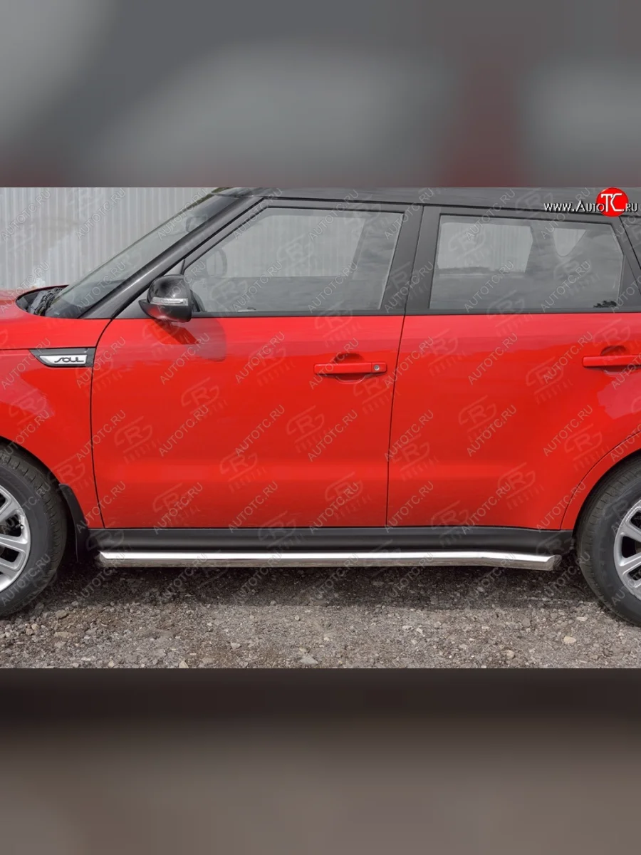 Защита порогов из круглой трубы диаметром 63 мм SLITKOFF v1 KIA Soul PS дорестайлинг (2014-2016)  в Самаре Самарской области