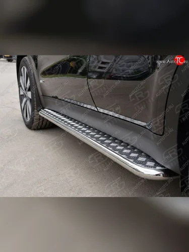 Широкая защита порогов с трубой диаметром 42 мм SLITKOFF v2 KIA Sportage  4 QL (2016-2018) дорестайлинг