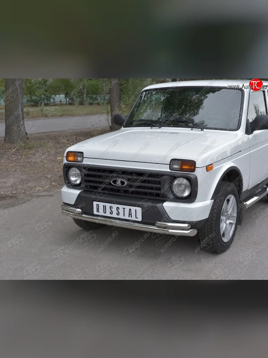 Защита переднего бампера (2 трубы Ø63 и 42 мм (с уголками), нержавейка) SLITKOFF  Лада ВАЗ нива 4х4 (2014-2021) 2131, 2121  в Самаре Самарской области