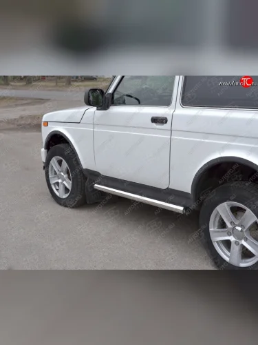 Защита порогов (Ø63 нержавейка) SLITKOFF (вариант 2) Лада ВАЗ нива 4х4 ( 2131,  2121) (2014-2021) Урбан 3 дв. дорестайлинг, Урбан