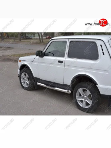 Защита порогов (Ø76 с проступью, нержавейка) SLITKOFF (вариант 1) Лада ВАЗ нива 4х4 ( 2131,  2121) (2014-2021) Урбан 3 дв. дорестайлинг, Урбан