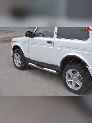 Защита порогов (Ø76 с проступью, нержавейка) SLITKOFF (вариант 2) Лада ВАЗ нива 4х4 ( 2131,  2121) (2014-2021) Урбан 3 дв. дорестайлинг, Урбан