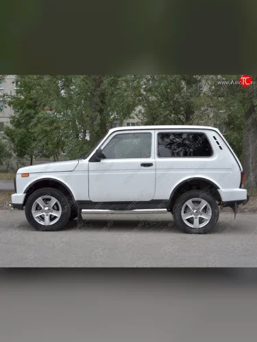 Защита порогов (Ø76 с проступью, нержавейка) SLITKOFF (вариант 3) Лада ВАЗ нива 4х4 ( 2131,  2121) (2014-2021) Урбан 3 дв. дорестайлинг, Урбан