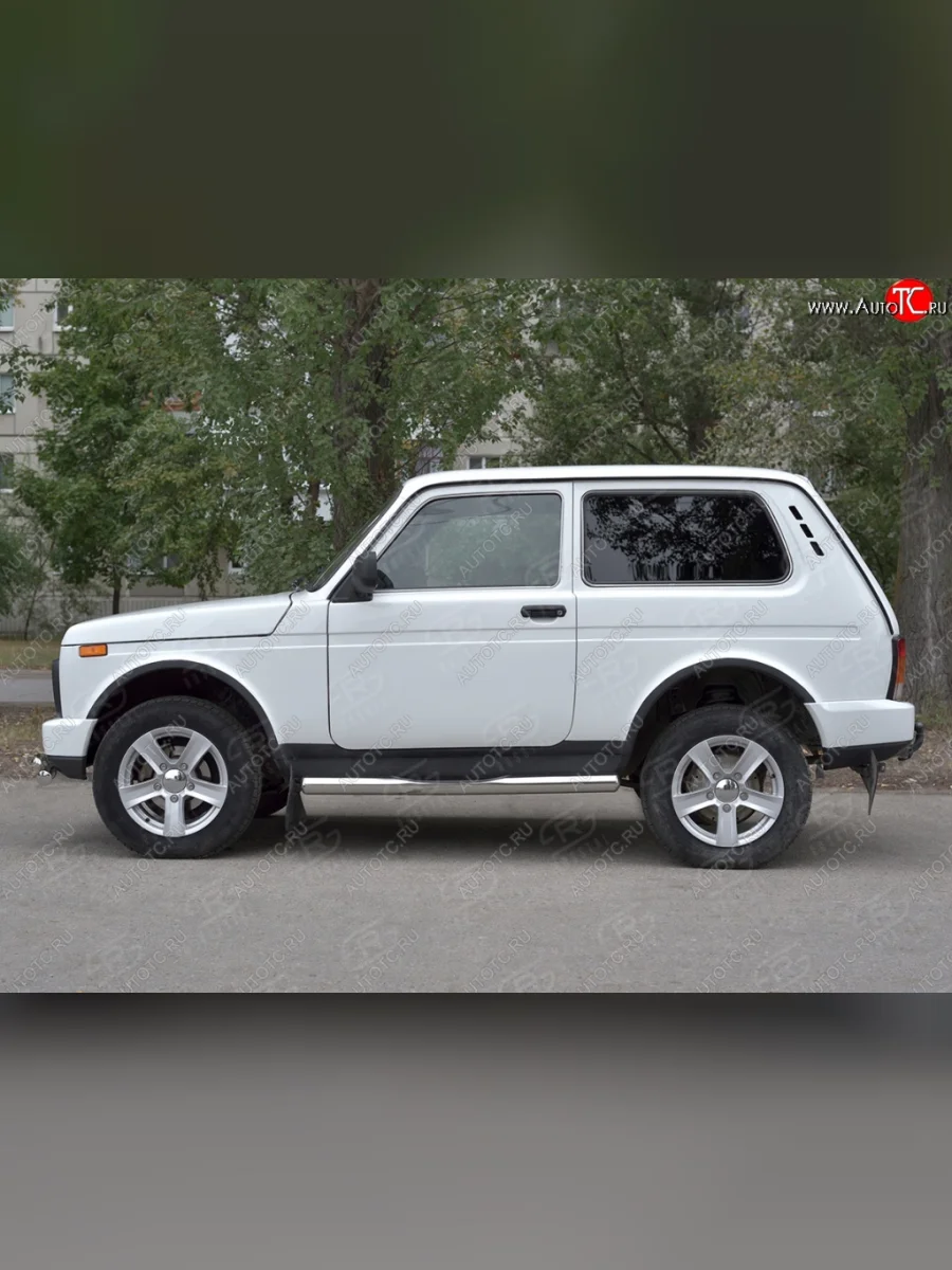 Защита порогов (Ø76 с проступью, нержавейка) SLITKOFF Лада ВАЗ нива 4х4 2131 Урбан 3 дв. дорестайлинг (2014-2019) (вариант 3)  в Самаре Самарской области