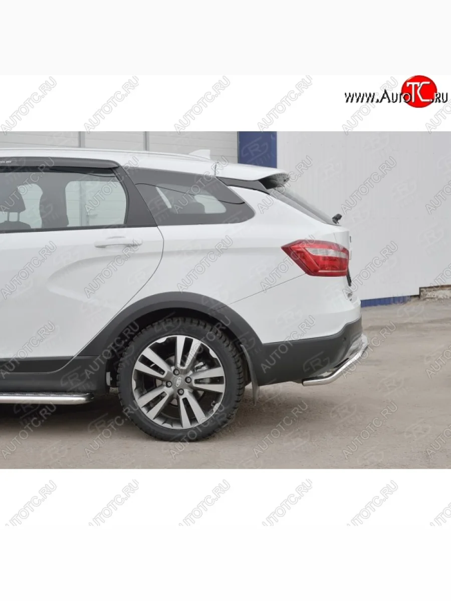 Защита заднего бампера (Ø42 мм волна под машину, нержавейка) SLITKOFF Лада ВАЗ Веста SW 2181 универсал дорестайлинг (2017-2022)  в Керчи Республика Крым