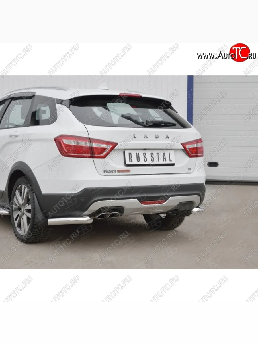 Защита заднего бампера (Ø63 мм уголки, нержавейка) SLITKOFF Лада ВАЗ Веста SW 2181 универсал дорестайлинг (2017-2022)  в Керчи Республика Крым