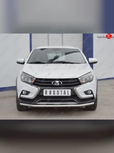 Одинарная защита переднего бампера диаметром 42 мм SLITKOFF Лада ВАЗ Веста  SW 2181 (2017-2022) универсал дорестайлинг