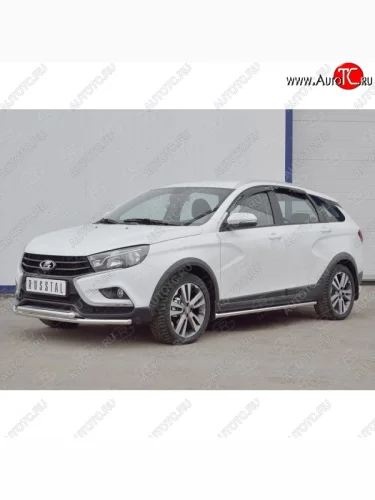 Защита переднего бампера (2 трубыØ42 мм, нержавейка) SLITKOFF Лада ВАЗ Веста  SW 2181 (2017-2022) универсал дорестайлинг