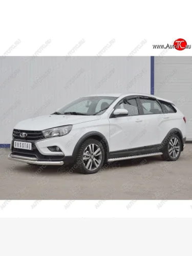 Защита переднего бампера (2 трубыØ63 и 42 мм, нержавейка) SLITKOFF Лада ВАЗ Веста  SW 2181 (2017-2022) универсал дорестайлинг