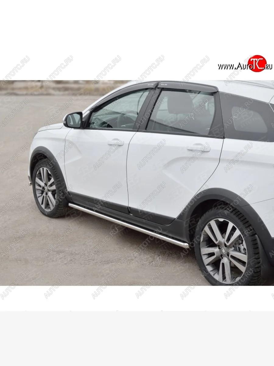 Защита порогов из круглой трубы диаметром 42 мм SLITKOFF v1 Лада ВАЗ Веста SW 2181 универсал дорестайлинг (2017-2022)  с доставкой в г. Керчь