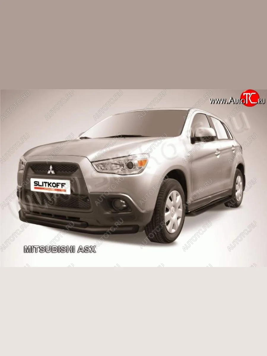 Защита переднего бампера из труб d76/57 Slitkoff Mitsubishi ASX дорестайлинг (2010-2012) (Цвет: серебристый)  в Перми Пермском крае