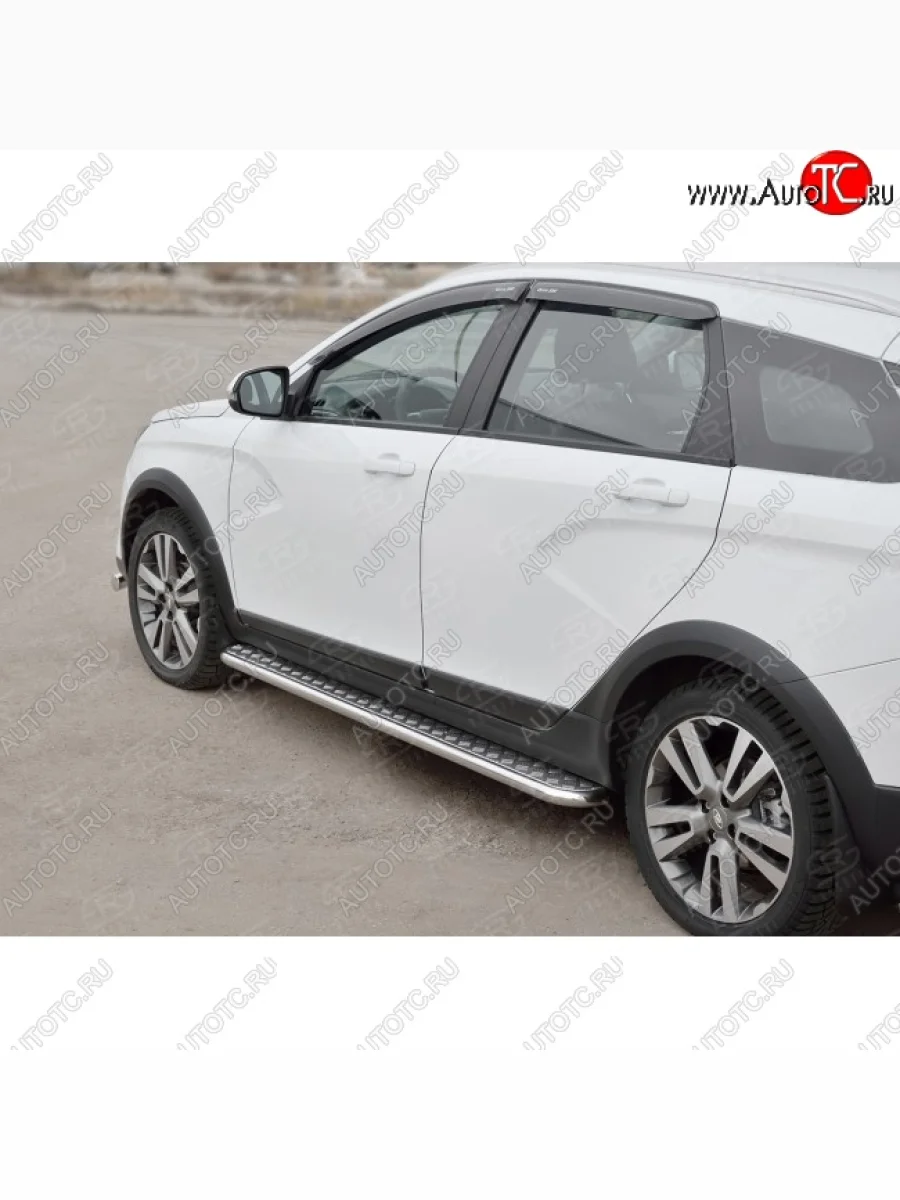 Широкая защита порогов с трубой d42 мм SLITKOFF v2 Лада ВАЗ Веста SW 2181 универсал дорестайлинг (2017-2022)  в Перми Пермском крае