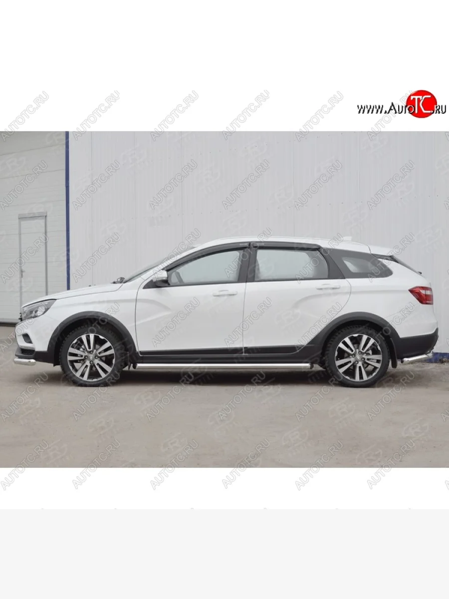 Защита порогов из круглой трубы диаметром 63 мм SLITKOFF v1 Лада ВАЗ Веста SW 2181 универсал дорестайлинг (2017-2022)  с доставкой в г. Керчь