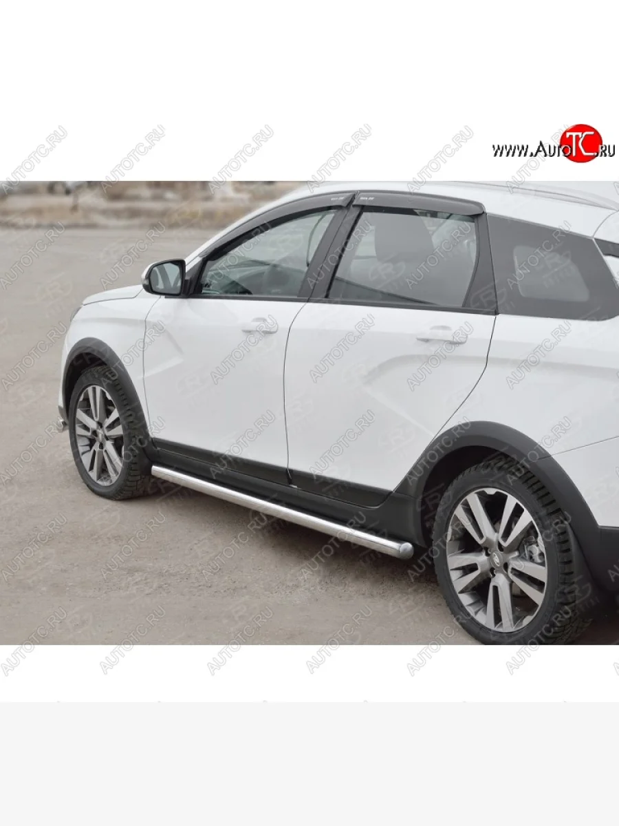Защита порогов из круглой трубы диаметром 63 мм SLITKOFF v3 Лада ВАЗ Веста SW 2181 универсал дорестайлинг (2017-2022)  с доставкой в г. Керчь
