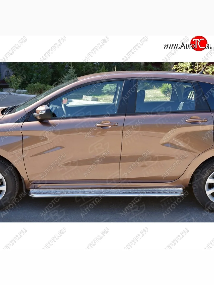 Широкая защита порогов с трубой диаметром 42 мм SLITKOFF v2 Лада ВАЗ XRAY (2016-2022)  в Перми Пермском крае