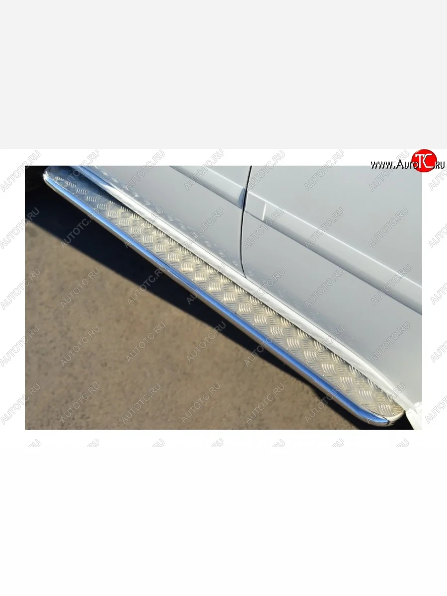 Пороги труба d42 с листом (Лист нерж,проф.нерж)(Вариант2) SLITKOFF Mitsubishi Pajero Sport PB дорестайлинг (2008-2013)  в Керчи Республика Крым