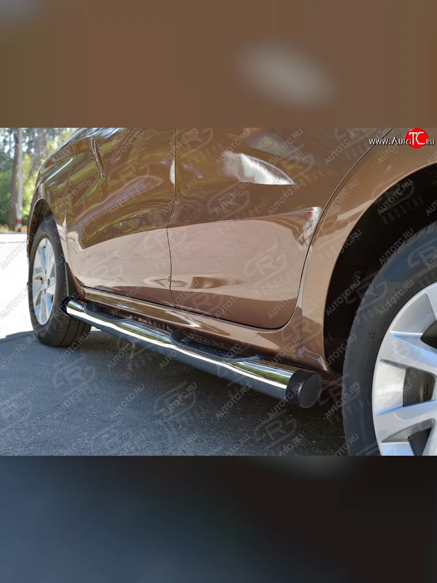 Защита порогов (Ø76 мм с проступью, нержавейка, с арками) SLITKOFF Лада ВАЗ XRAY (2016-2022)  в Керчи Республика Крым