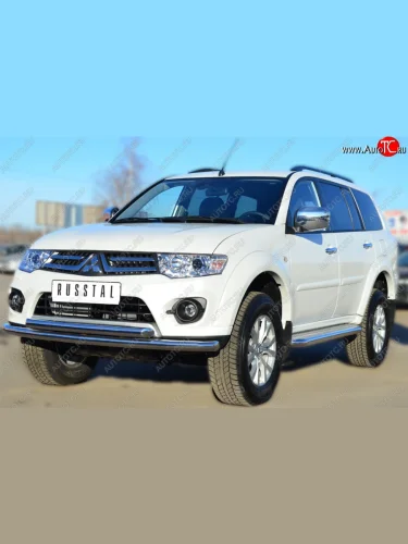 Пороги труба d63 с листом (Лист нерж,проф.нерж)(Вариант3) (2013-2015) SLITKOFF Mitsubishi Pajero Sport  PB (2008-2013) дорестайлинг