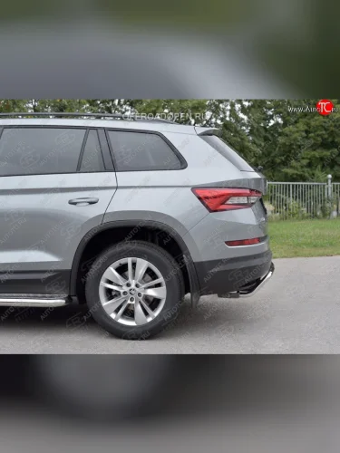 Защита заднего бампера (Ø42 мм волна+зубы, нержавейка) SLITKOFF Skoda Kodiaq  1 NS7 (2017-2021) дорестайлинг