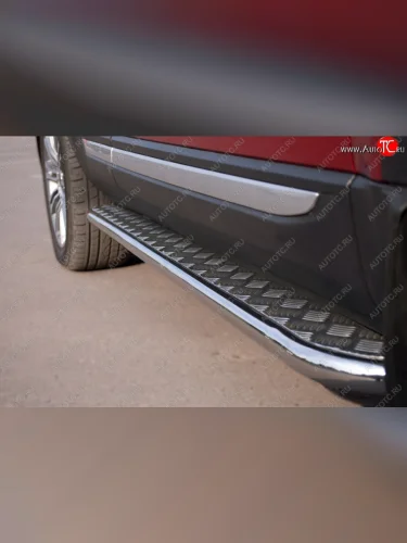 Широкая защита порогов с трубой диаметром 42 мм SLITKOFF v2 Land Rover Range Rover Evoque  1 L538 (2011-2015) дорестайлинг 5 дв.