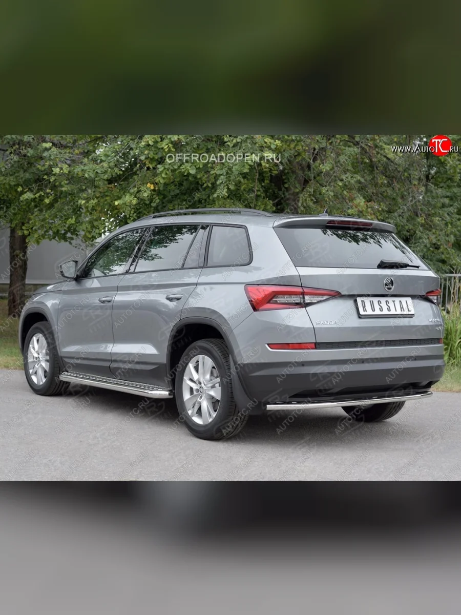 Защита заднего бампера (Ø42 мм, нержавейка) SLITKOFF Skoda Kodiaq 1 NS7 дорестайлинг (2017-2021)  в Керчи Республика Крым