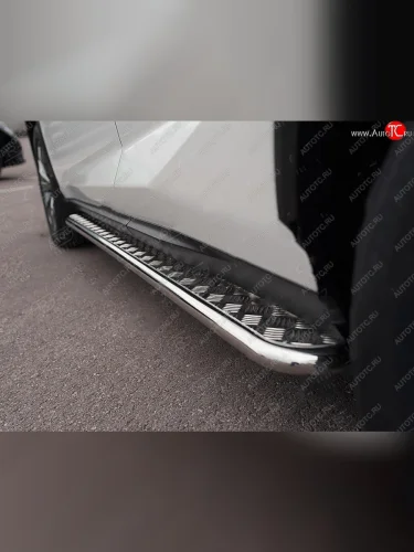 Широкая защита порогов с трубой диаметром 42 мм SLITKOFF v2 Lexus NX200  Z10 (2014-2017) дорестайлинг