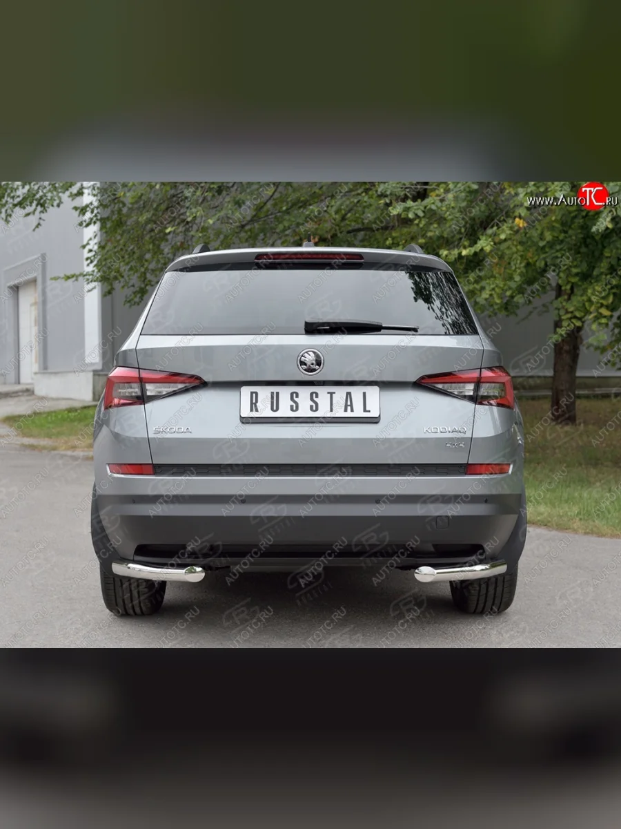 Защита заднего бампера (Ø63 мм уголки, нержавейка) SLITKOFF Skoda Kodiaq 1 NS7 дорестайлинг (2017-2021)  В Кинешме Ивановской области