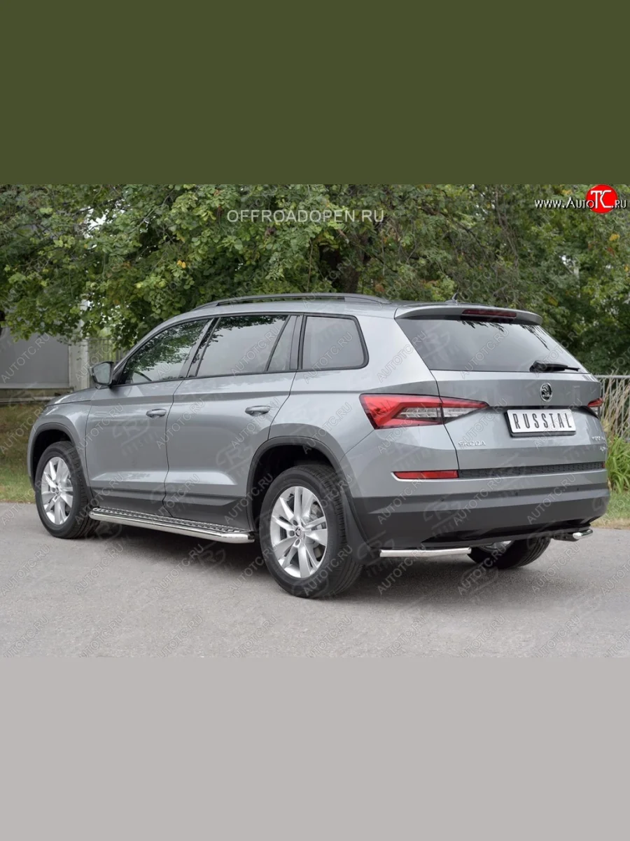 Защита заднего бампера (Ø42 мм, уголки, нержавейка) SLITKOFF Skoda Kodiaq 1 NS7 дорестайлинг (2017-2021)  в Керчи Республика Крым
