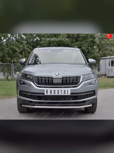 Защита переднего бампера (Ø42 мм, нержавейка) SLITKOFF Skoda Kodiaq  1 NS7 (2017-2021) дорестайлинг